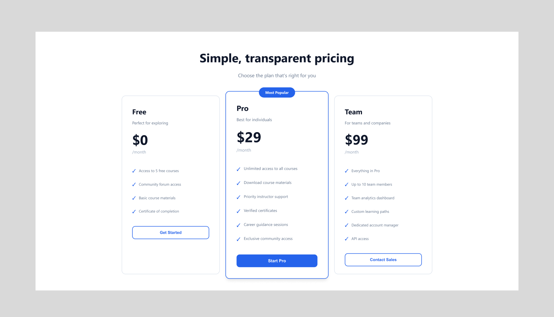 Pricing section